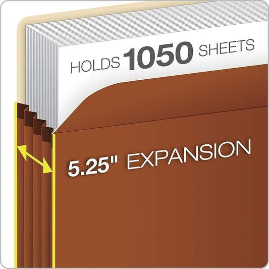 Pendaflex Expanding File Pockets,Letter Size,File Organizer for School,Home or Office,5.25" Expansion,Reinforced with Dupont™ Tyvek® Material,Letter Size,Redrope,10 Per Box (1534G-OX),(Pack of 5)