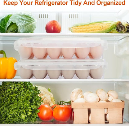2 Pack Covered Egg Holders For Refrigerator, Plastic Storage Container/Deviled Egg Tray Carrier with Lid Fits 18X2 Eggs(36 Eggs)