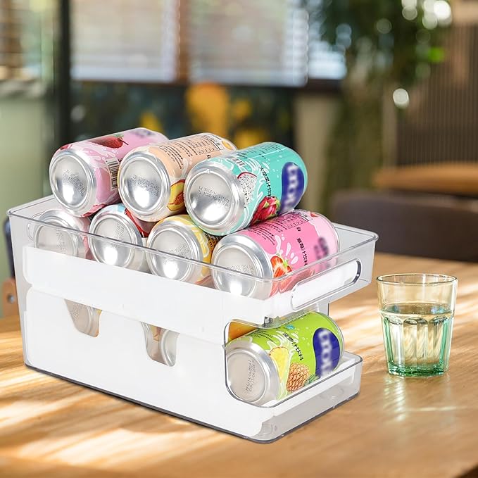 Quickquick 12 oz Can Organizer, Clear Rolling Soda Can Holder Dispenser, 2 Packs