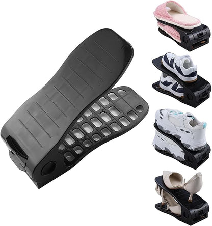 HOMOKUS Shoe Slots Organizer,16 Pack Adjustable Shoe Stackers,Double Layer Shoe Rack Holder,Four Position Flexible Adujstable Shoe Storage Slot for Closet Organization,Entryway (Black)
