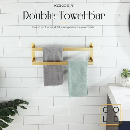 KOKOSIRI Bath Towel Bars 20-Inch Bathroom 2-Tiers Ladder Brushed Gold Towel Rails Towel Holders Wall Mounted Towels Shelves Rack Stainless Steel, B5008BG-L20