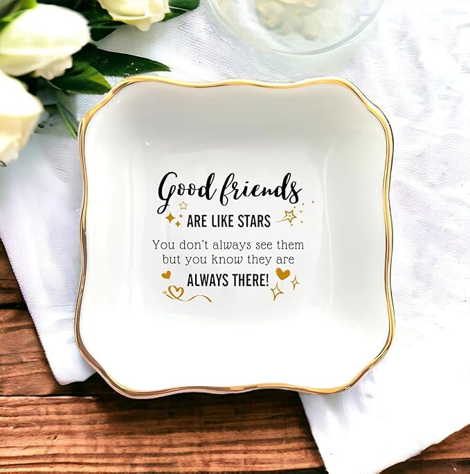 HatafaFurni Jewelry Tray for Friends - Good Friends Are Like Stars - Birthday gift for Friend Female, Christmas, Wedding Gifts for Women Friends - Ring Dish Holder, Jewelry Dish, Ceramic Ring Dish