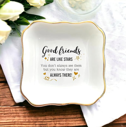 HatafaFurni Jewelry Tray for Friends - Good Friends Are Like Stars - Birthday gift for Friend Female, Christmas, Wedding Gifts for Women Friends - Ring Dish Holder, Jewelry Dish, Ceramic Ring Dish