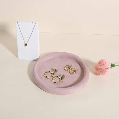 GemeShou Round Jewelry Organizer Plate, Top Microfiber Velvet Jewelry Display Tray, Empty Jewelry Showcase Tray for Necklaces, Bracelets, Rings, Earrings (Pink-Medium, 7.9 x 7.9 in)