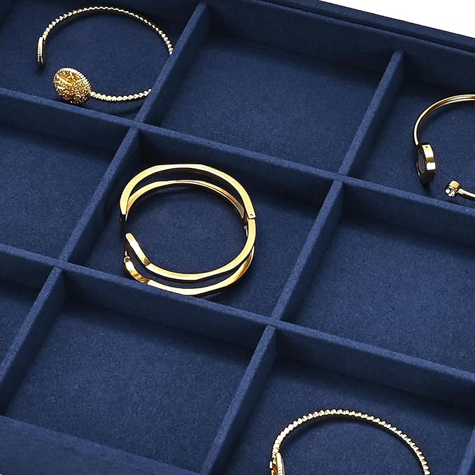 12 Grids Jewelry Tray Bracelet Tray Bangle Tray Microfiber Jewelry Display Tray Stackable Jewelry Trays for Bracelet Bangle Holder Watch Earring Brooches Display Tray (Blue)