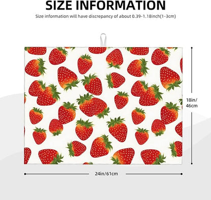 Cute Strawberry Dish Drying Mat For Kitchen Counter, Super Absorbent Microfiber Dish Drying Pad, Kitchen Gadgets For Easy Clean Multi-Use Large 18"x24"