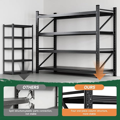 Letaya 71.3" W Metal Storage Shelves,5000LBS Heavy Duty Garage Shelving Units, 4 Tier Adjustable Utility Rack Shelf,Large Industrial Shelves,for Shop,Warehouse,Basement (71.3" W x 24" D x 70" H)