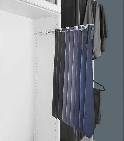 Rev-A-Shelf Pullout 14 Inch Side Mount Extending Closet Tie and Belt Organization Storage Rack Holder for Up to 25 Ties, Chrome, TRC-14CR