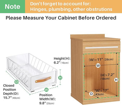 Pull out Cabinet Organizer Fixed with Adhesive Nano Film,Heavy Duty Slide out Pantry Shelves Drawer Storage,Sliding Mesh Cabinet Basket with Handle for Kitchen, Bathroom,Home, 9.8"W X 15.7"D X 6.2"H