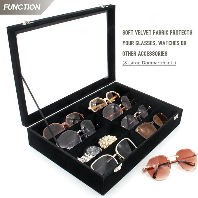 KLOUD City Velvet Sunglasses Organizer, Glasses Storage Box Sunglasses Storage Holder Box,Glasses Display Case with 8 Slots