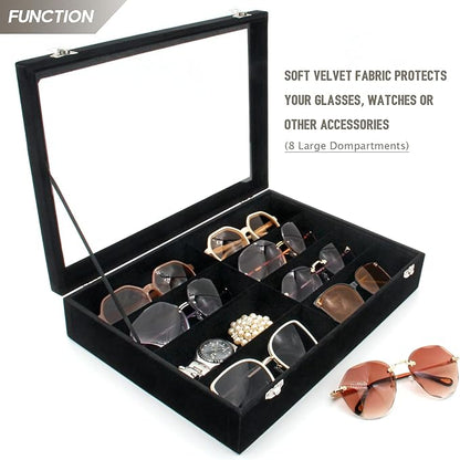 KLOUD City Velvet Sunglasses Organizer, Glasses Storage Box Sunglasses Storage Holder Box,Glasses Display Case with 8 Slots