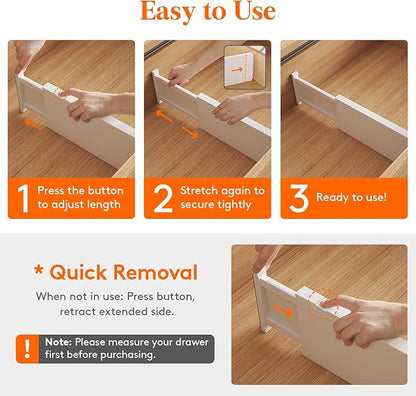 Lifewit 5 Pack 5" High Drawer Divider, 13.5-22" Expandable Deep Drawer Dividers for Clothes, Adjustable Dresser Drawer Organizers, Clothing Drawer Separators for Dresser, Kitchen, Bedroom, White