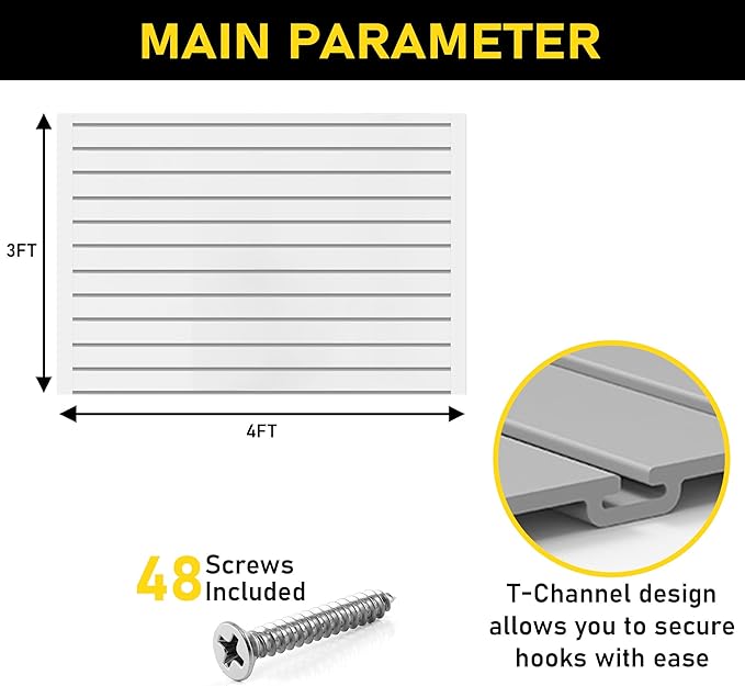 Heavy Duty 3x4 PVC Garage Slatwall Storage System (with Endcaps & Screws) - Modular Slat Wall Paneling for Garage Wall Organizer - Interlocking Slatwall Panels for Home & Commercial Use (Grey)