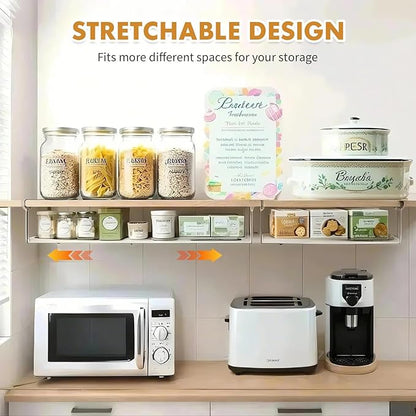 Expandable Hanging Under Shelf Storage Basket,Under Shelf Storage Basket Organizer,Under Hanging Baskets for Cabinet,Pantry, Desk Organization,8.27" D x 15.16"-27.76W x 7.68" H,White