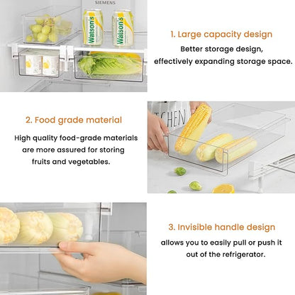 vacane Deeper Refrigerator Drawers, Adjustable Refrigerator Shelf 14-19.5 Inches Large Fridge Drawer Organizer Pull Out, Deli Meat Container for Produce, Cheese, Bacon-XL