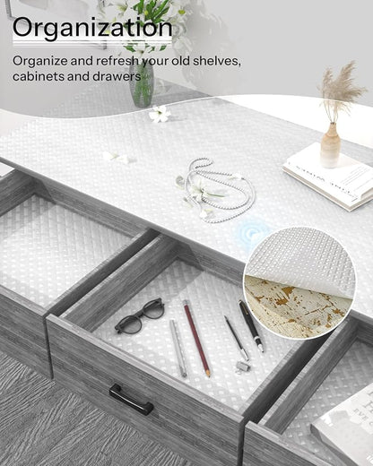 Shelf and Drawer Liner for Kitchen Cabinet, Non-Adhesive 12in x 120in Waterproof Contact Paper Refrigerator Liners Thickened Durable EVA Material Non Slip Mat for Dresser Cupboard Pantry Protector