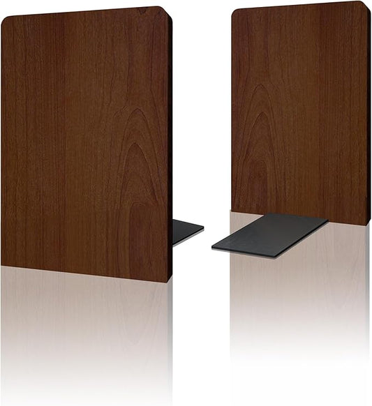Walnut Wood Book Ends for Shelves - Hand Polished Edges, Non-Skid Bookends for Heavy Duty Book Holders Office Desk Shelves Decorative Book Organizer, 6.69"H x 4.72"W x 3.94"L (1 Pairs)