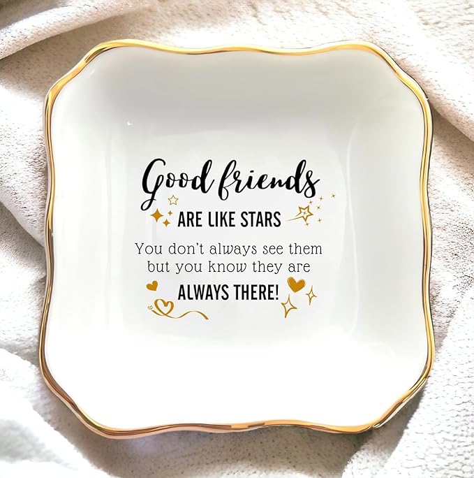 HatafaFurni Jewelry Tray for Friends - Good Friends Are Like Stars - Birthday gift for Friend Female, Christmas, Wedding Gifts for Women Friends - Ring Dish Holder, Jewelry Dish, Ceramic Ring Dish