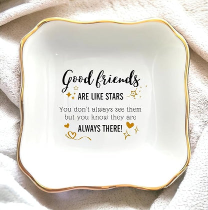 HatafaFurni Jewelry Tray for Friends - Good Friends Are Like Stars - Birthday gift for Friend Female, Christmas, Wedding Gifts for Women Friends - Ring Dish Holder, Jewelry Dish, Ceramic Ring Dish