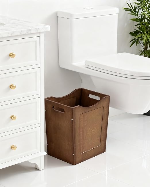 Bamboo Trash Can, Curved Design Multi-Use Bin for Bedroom, Office, Bathroom, Kitchen, Wastebasket for Paper & Towel Storage, Natural Brown MCW30MA