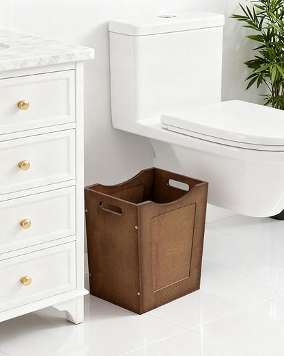Bamboo Trash Can, Curved Design Multi-Use Bin for Bedroom, Office, Bathroom, Kitchen, Wastebasket for Paper & Towel Storage, Natural Brown MCW30MA
