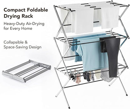 Displays By Jack Portable Collapsible Clothing Dryer Rack, Foldable Drying Rack for Clothes, Lingerie, Towels, Linens, Laundry Home Apartment Must Haves, Metal Chrome Finish