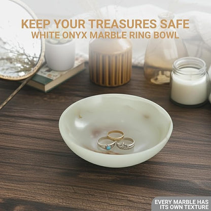 UrbanFocal Marble Ring Jewelry Dish Tray - 5" Inch Trinket Dish for Rings Earrings Necklace, Keys, Watches, Vanity Organizer, Small Essentials Organizers, Onyx White