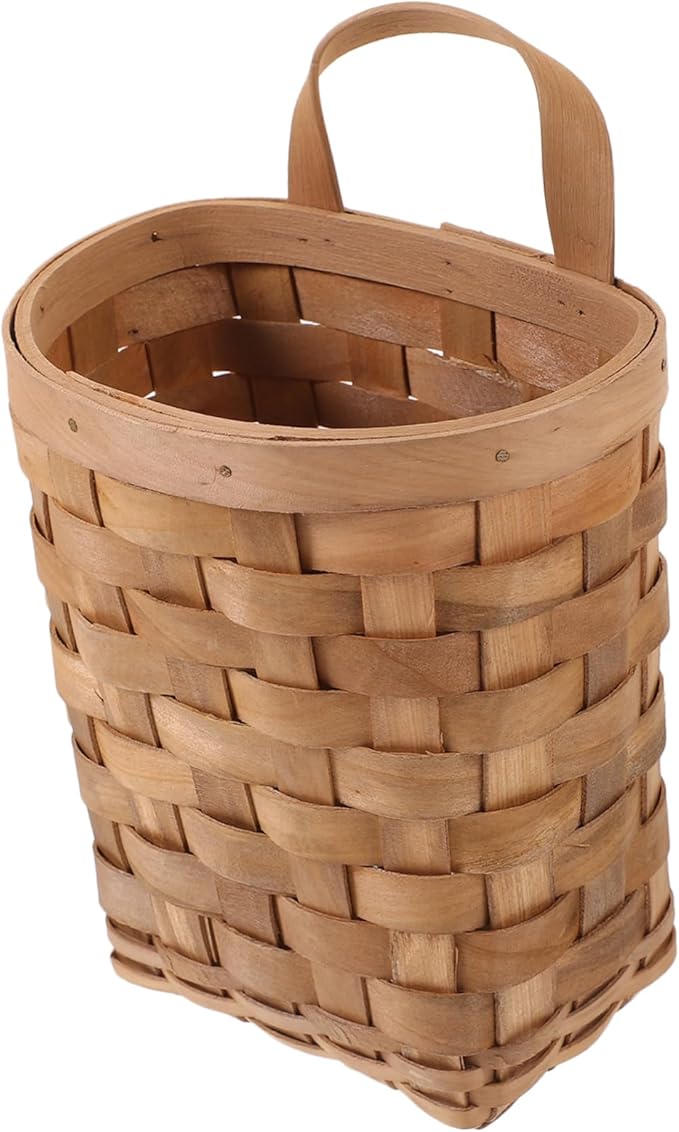 ABOOFAN Wall Mounted Hanging Storage Basket Natural Wood Woven Organizer for Kitchen Bathroom Bedroom Compact Space Saving Bin for Door and Wall Multifunctional Home Decor