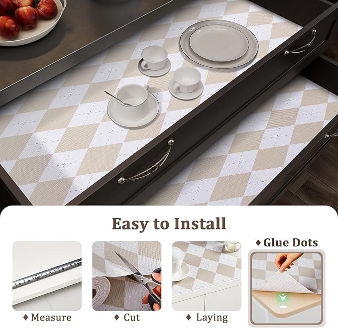 Beige Shelf Liner for Kitchen Cabinets 12" x 120" Non-Adhesive Non-Slip Drawer Liners for Dresser, Waterproof Washable Paper, Durable Protector Mat for Pantry Shelves Cupboards