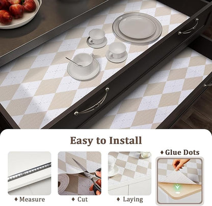 Beige Shelf Liner for Kitchen Cabinets 12" x 120" Non-Adhesive Non-Slip Drawer Liners for Dresser, Waterproof Washable Paper, Durable Protector Mat for Pantry Shelves Cupboards