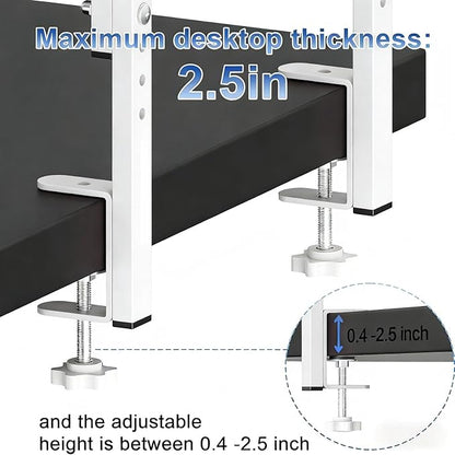2-Tier Desk Shelf, Expandable Under Desk Storage, Clamp on Desk Shelf, Desktop Accessories for Offices, Study Rooms, and Game Rooms (White)