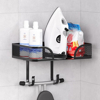 Ironing Board Holder Wall Mount, Metal Ironing Board Hanger, T/V Shaped Space Saving Iron and Iron Holder, Laundry Room Decor and Storage with Large Storage for Laundry/Living Room/Bathroom