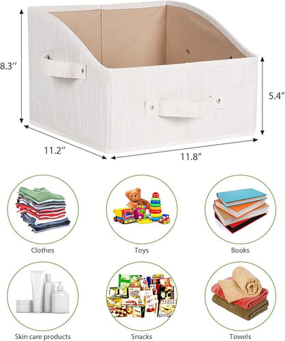 KEEGH Storage Bins for Closet Shelves Storage Baskets for Shelves Trapezoid Storage Bin Fabric Organizer Bins for Clothes with Handles,Beige,Set of 3, 11.8" x 11.2"x 8.3"