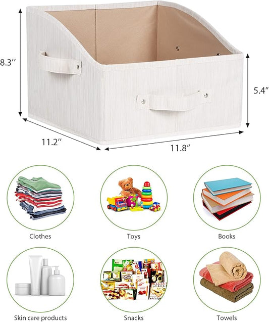 KEEGH Storage Bins for Closet Shelves Storage Baskets for Shelves Trapezoid Storage Bin Fabric Organizer Bins for Clothes with Handles,Beige,Set of 3, 11.8" x 11.2"x 8.3"