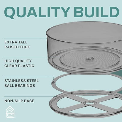Home Intuition Round Plastic Grey Lazy Susan Turntable Food Storage Container for Kitchen (9" Round, 1 Pack)