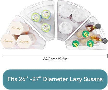 Oubonun Lazy Susan Organizers Set of 4, 10.2”x 9.4”x 4” Plastic Transparent Kitchen Cabinet Storage Bins with Handle, 4" Deep Container, 1/8 Wedge - Food Safe, without BPA