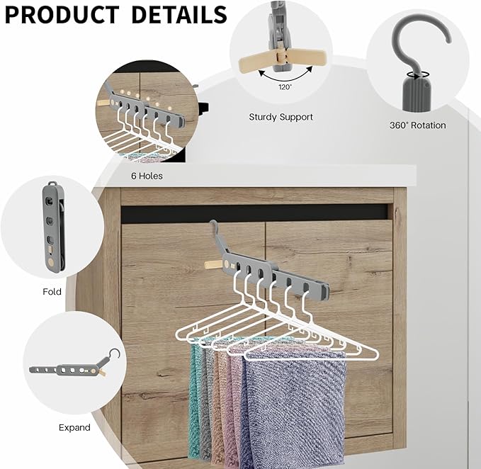 Coopache Folding Clothes Drying Rack Portable for Travel, Space Saving Hangers Plastic for Closet (Grey 2 Pack)