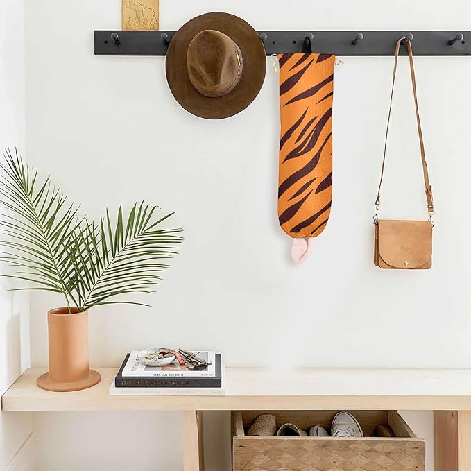 1 PC Plastic Bag Holder Wall Mount Grocery Bag Holder Shopping Bag Trash Bag Storage Organizer Dispenser for Kitchen Closet 22 x 9 Inch Tiger Skin Print