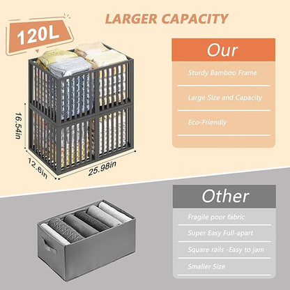 WISUCART 90 L Large Storage Bins, 2 Pack Clothes Storage Bins Foldable Closet Organizers Storage Containers for Clothing, Blanket, Comforters, Bed Sheets, Pillows and Toys(Black Tall (25"×16"x12"))