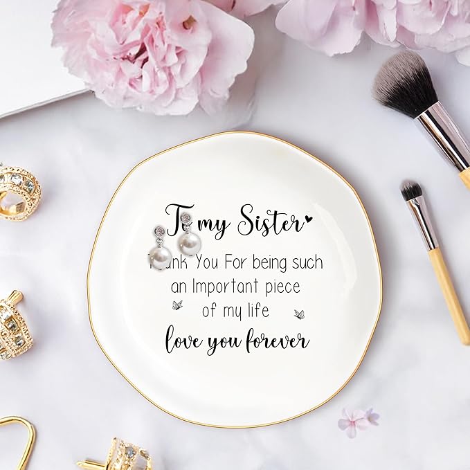 MQPPKJ Birthday Gifts for Women Best Friend, to My Sister Jewelry Dish Trinket Tray, Unique Ceramic Ring Jewelry Tray Friendship Gifts for Sister Christmas Valentines Mother's Day (To My Bestie)