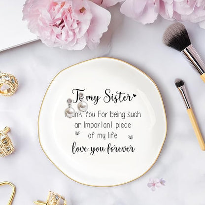 MQPPKJ Birthday Gifts for Women Best Friend, to My Sister Jewelry Dish Trinket Tray, Unique Ceramic Ring Jewelry Tray Friendship Gifts for Sister Christmas Valentines Mother's Day (To My Bestie)