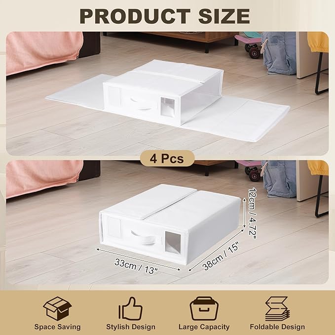 uxcell 4 Pack Bed Sheet Organizers and Storage with Handle, Foldable Bedding Duvet Cover Set Organizer Storage Closet and Under Bed Storage Containers, White