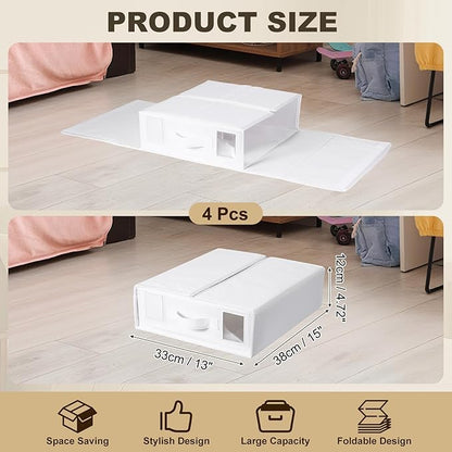 uxcell 4 Pack Bed Sheet Organizers and Storage with Handle, Foldable Bedding Duvet Cover Set Organizer Storage Closet and Under Bed Storage Containers, White