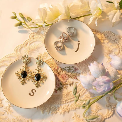 COMMGOAL Ceramic Ring Holder for Jewelry, Jewelry Tray, Ring Dish, Aesthetic Room Decor, Engagement Gifts Bride Gifts Wedding Gifts for Women, White, 4.75"(T)