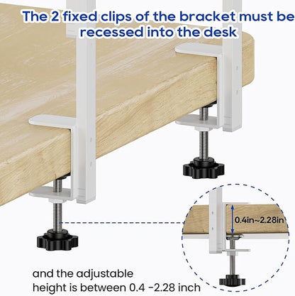 Clamp On Desk Shelf 2-Tier, 12.5 inch Wood Shelving Unit for Office Desk/Gaming Accessories, Tabletop Book Storage Rack, Shelf for Top & Under of Desk, Natural