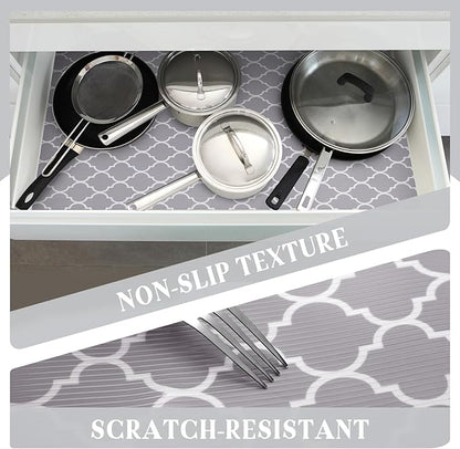 Glotoch 2 Rolls Shelf Liners for Kitchen Cabinets 12”x 20ft, Non Slip Drawer Liner,Waterproof Cabinet Liner for Wire/Pantry/Closet Non Adhesive Table Place Mats, Heavy Duty, Quatrefoil Grey