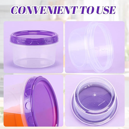 Sieral 36 Pack 8 oz Freezer Containers with Lids Reusable Deli Freezer Storage Containers Stackable Plastic Thick Twist Top Jars for Takeout Food Round Wide Mouth Lunch Snack (Purple)