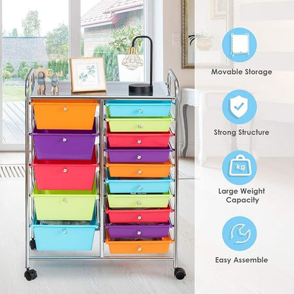 ARLIME 15-Drawer Storage Cart, 15 Drawer Trolley, Rolling Organizer Cart, Scrapbook Paper Organizer, Suitable for Office and School, Rolling Office Storage Tools (Multicolor)