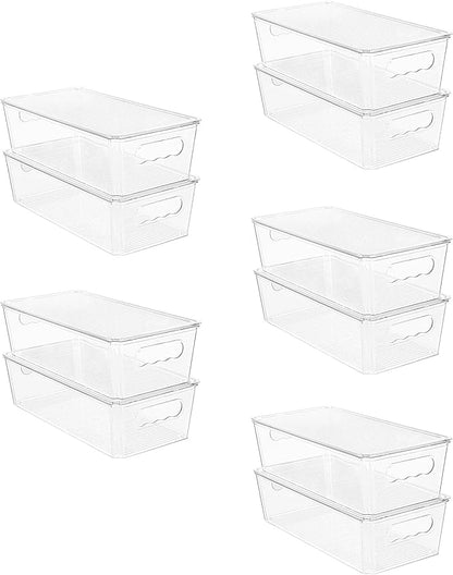 Vtopmart 10pcs Clear Organizers and Storage Bins with Lids, Stackable Plastic Storage Containers with Handles for Fridge, Freezer, Pantry, Cabinet, Kitchen Organization