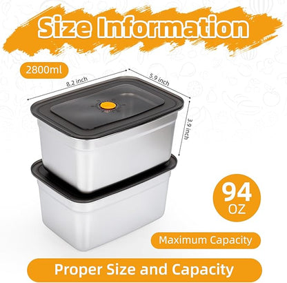 2 PCS Stainless Steel Food Storage Containers(94oz) with Lids Leak Proof & Airtight | Stainless steel freezer Containers,Airtight Bento Lunch Box,For Meal Prep,Fruit,Freezer